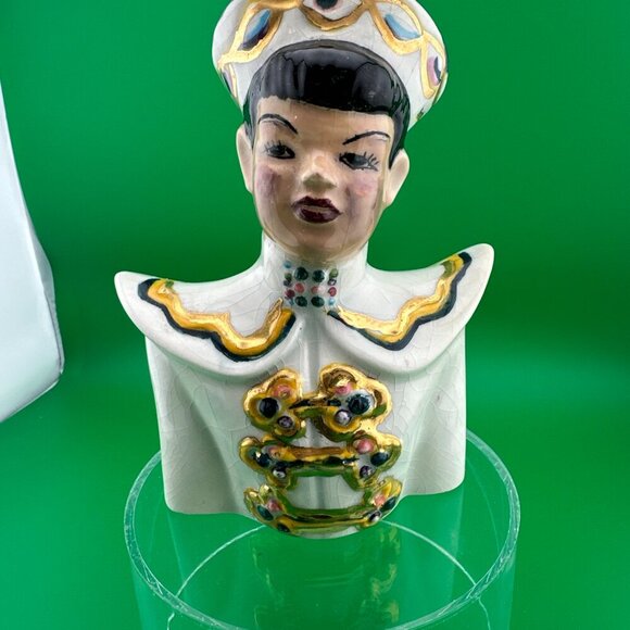 PAIR OF VINTAGE CERAMICS POTTERY ASIAN FIGURES, 7 INCH - Picture 5 of 11